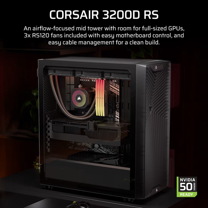 Corsair 3200D RS Smoke ATX mATX ITX Mid-Tower Tempered Glass Case GPU 400mm CPU 165mm USB-C 2YR