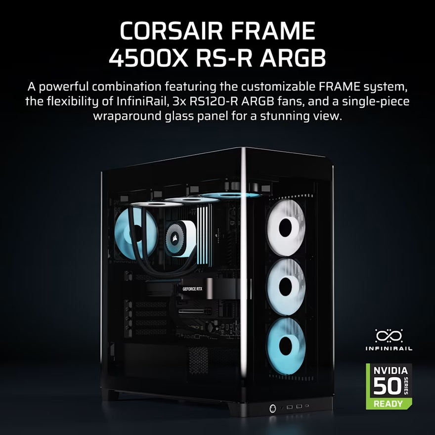 Corsair FRAME 4500X RS-R ARGB Black Panoramic Glass E-ATX Mid-Tower Case GPU 460mm CPU 185mm USB-C