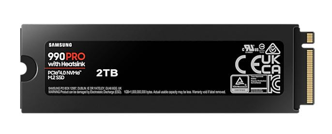 Samsung 990 Pro 2TB M.2 2280 PCIe Gen4 NVMe SSD with Heatsink — 7450MB/s Read 6900MB/s Write PS5 5YR