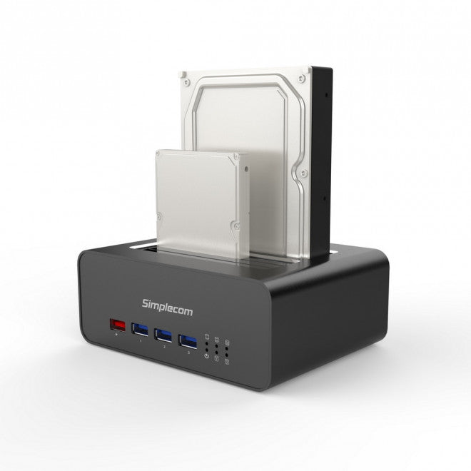 Simplecom SD352 USB 3.0 Dual SATA Aluminium Docking Station with 3-Port USB Hub and 2.1A Charger