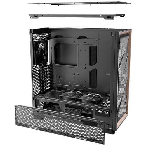 Antec Flux PRO Black E-ATX Premium Walnut Case Iunity Temp Display CPU/GPU LED 6x Fans ARGB PSU Shift