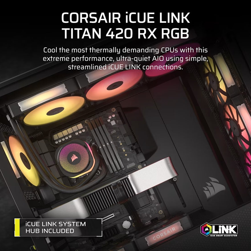 Corsair iCUE LINK TITAN 420 RX RGB AIO Black 420mm Liquid CPU Cooler 94.7CFM 1700RPM Aluminum Rad Intel AMD