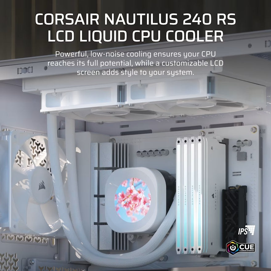 Corsair NAUTILUS 240 RS LCD White 240mm AIO Liquid CPU Cooler LCD Pump Head 2x PWM Fans 2100RPM AM5/LGA1851