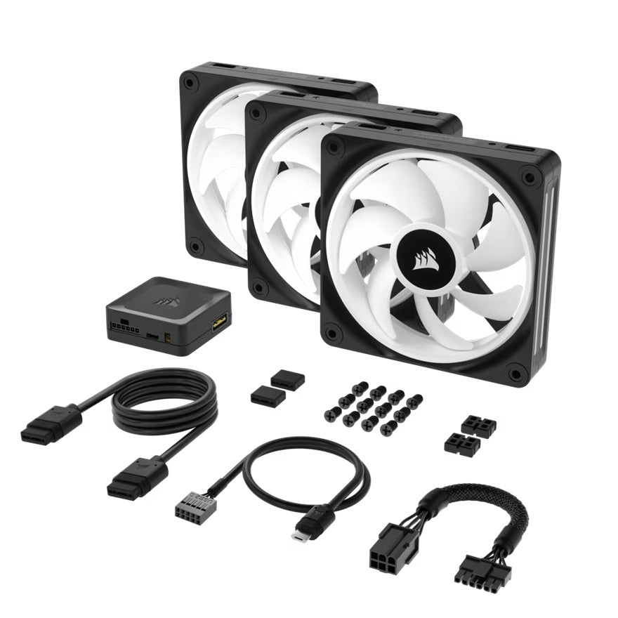 Corsair iCUE LINK QX120 RGB 120mm PWM Case Fans Starter Kit with iCUE LINK System Hub — Static Pressure 400RPM