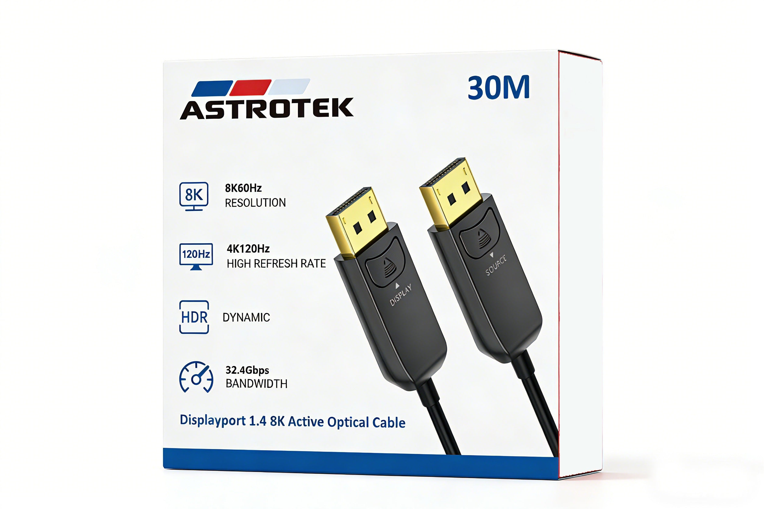 Astrotek 8K DP 1.4 to DP Male to Male Fiber Optic DisplayPort Cable Long Active Optical Cable(AOC) 8K@60Hz 30m High-speed 32.4Gbps HDR HDCP DSC 1yr