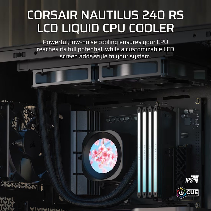 Corsair NAUTILUS 240 RS LCD Black 240mm AIO Liquid CPU Cooler LCD Pump Head 2x PWM Fans 2100RPM AM5/LGA1851