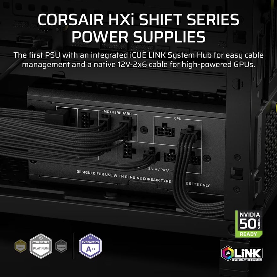 Corsair HX1500i SHIFT 1500W Fully Modular 80+ Platinum ATX 3.1 140mm FDB Fan DSP 6x PCIe 10YR Warranty