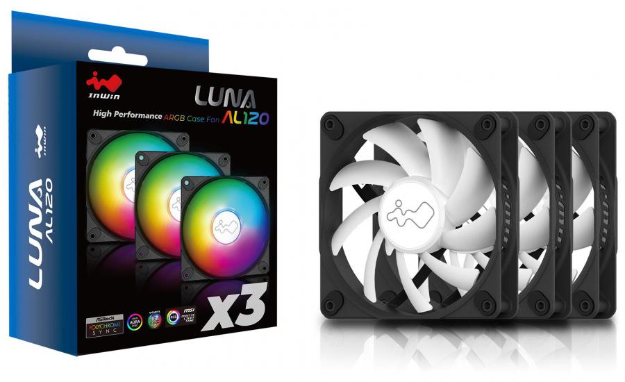 InWin LUNA AL120 120mm ARGB Case Fans 3-Pack AMD Bundle — High Airflow PWM RGB