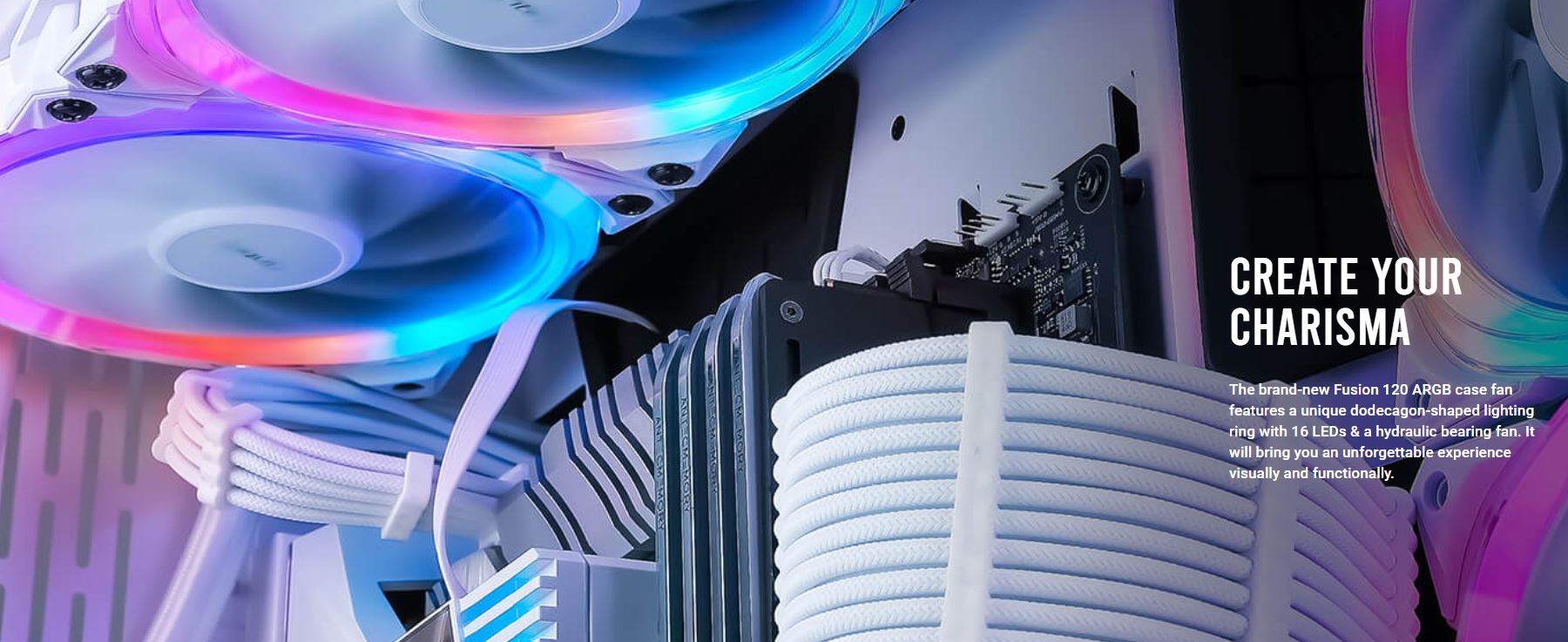 Antec Fusion 120mm ARGB PWM Case Fans 5-Pack with ARGB Controller — 57.93CFM Woven Cable Daisy Chain White