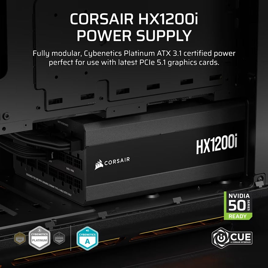 Corsair HX1200i 1200W Fully Modular 80+ Platinum ATX 3.1 Ultra-Low Noise 140mm Fan 8x SATA 5x PCIe