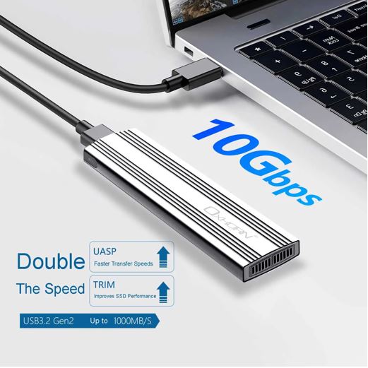 Oxhorn USB-C 3.2 Gen2 M.2 NVMe NGFF Enclosure 10Gbps B+M Key up to 4TB 2230-2280 Aluminium Silver Mac Windows 2YR Warranty