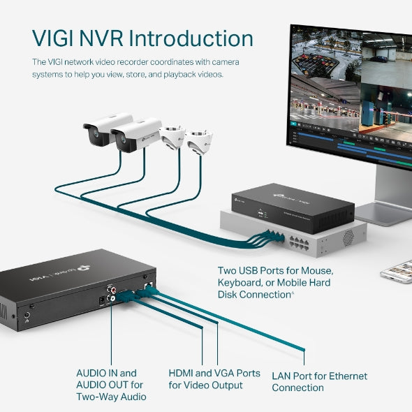 TP-Link VIGI NVR1008H 8 Channel Network Video Recorder — 24/7 Recording Up to 10TB 5MP Remote Monitoring (HDD Not Included)