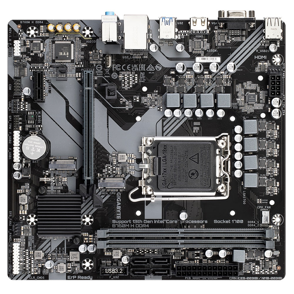 Gigabyte B760M H DDR4 Micro-ATX Intel B760 LGA1700 Motherboard — DDR4 PCIe 4.0 Dual M.2 4xSATA USB 3.2