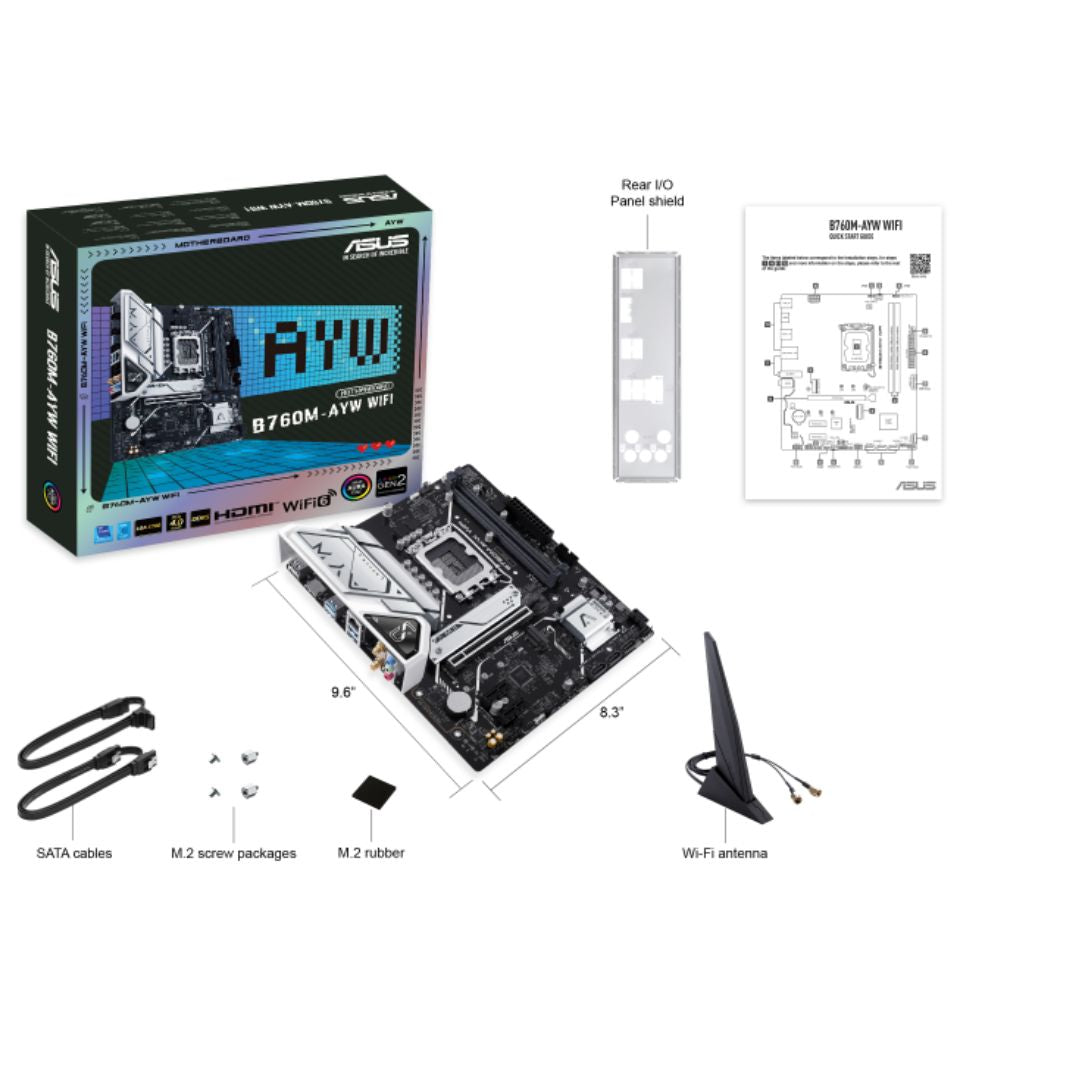 ASUS B760M-AYW WIFI Micro-ATX Intel B760 LGA1700 Motherboard — DDR5 Wi-Fi 6 2.5GbE Dual M.2 HDMI 4K