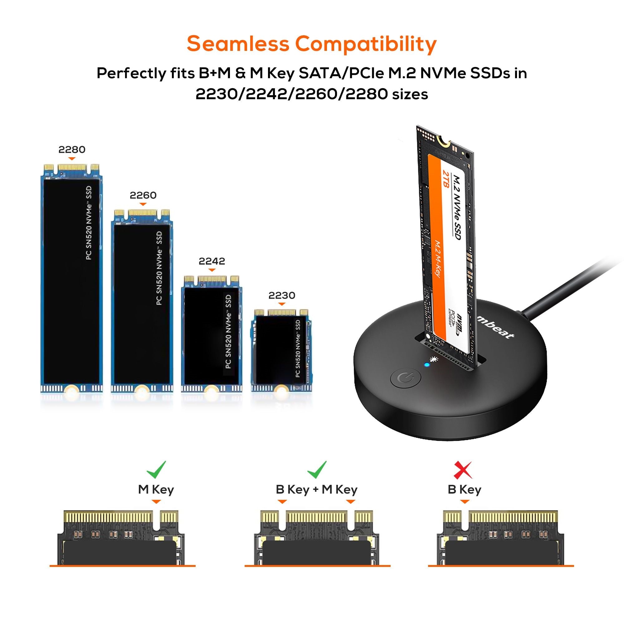 mbeat H1 USB 3.2 Gen2 10Gbps M.2 NVMe SATA SSD Mini Dock Black