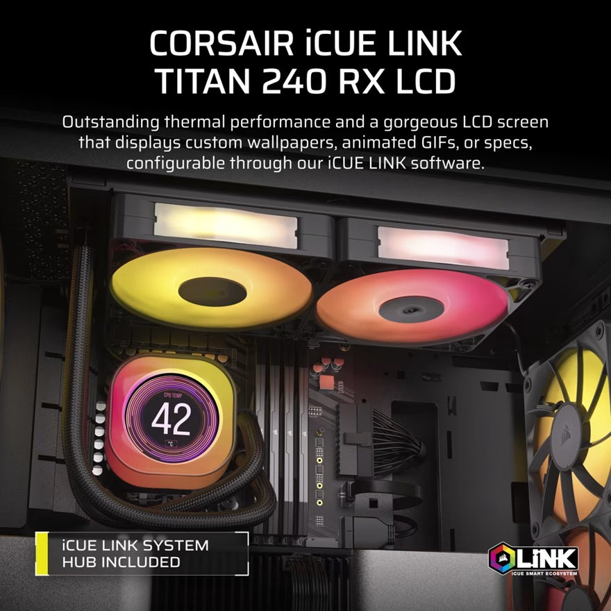 Corsair iCUE LINK TITAN 240 RX LCD Black 240mm AIO Liquid CPU Cooler LCD Pump 73.5CFM 2100RPM 36dB Intel AMD