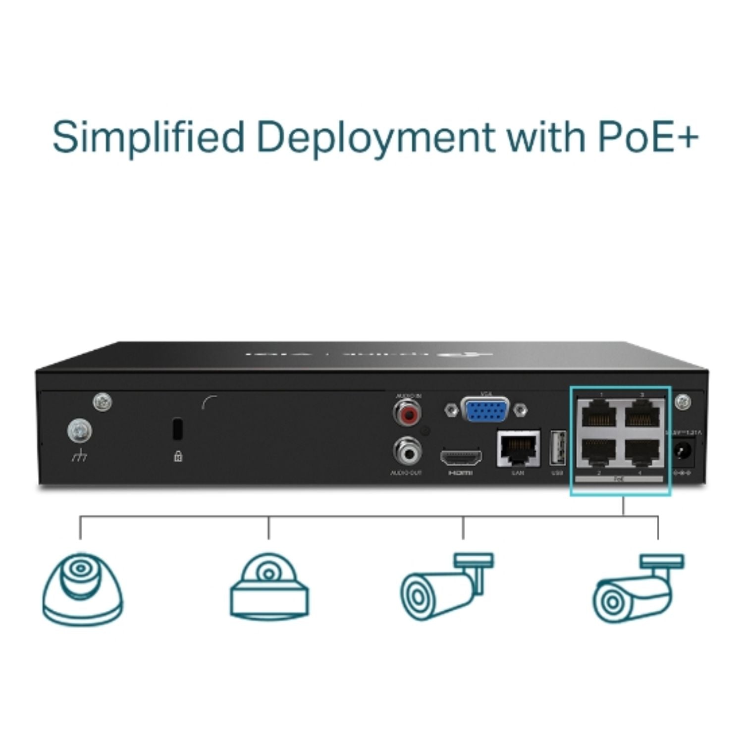 TP-Link VIGI NVR1004H-4P 4 Channel PoE+ Network Video Recorder — 4K HDMI 16MP Decoding 24/7 Recording (HDD Not Included)