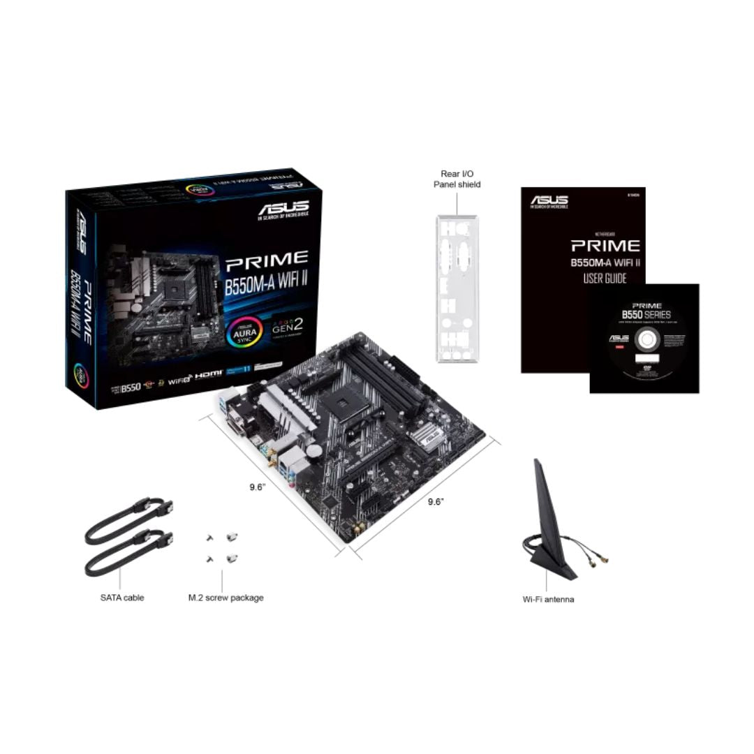 ASUS PRIME B550M-A WIFI II Micro-ATX AMD B550 AM4 Motherboard — DDR4 Wi-Fi 6 Dual M.2 PCIe 4.0