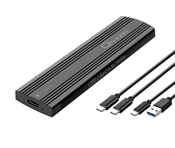 Oxhorn USB-C 3.2 Gen2 M.2 NVMe NGFF Enclosure 10Gbps B+M Key up to 4TB 2230-2280 Aluminium Black Mac Windows 2YR Warranty