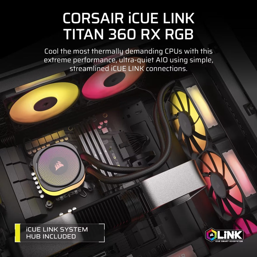 Corsair iCUE LINK TITAN 360 RX RGB AIO Black 360mm Liquid CPU Cooler 73.5CFM 2100RPM Aluminum Rad Intel AMD