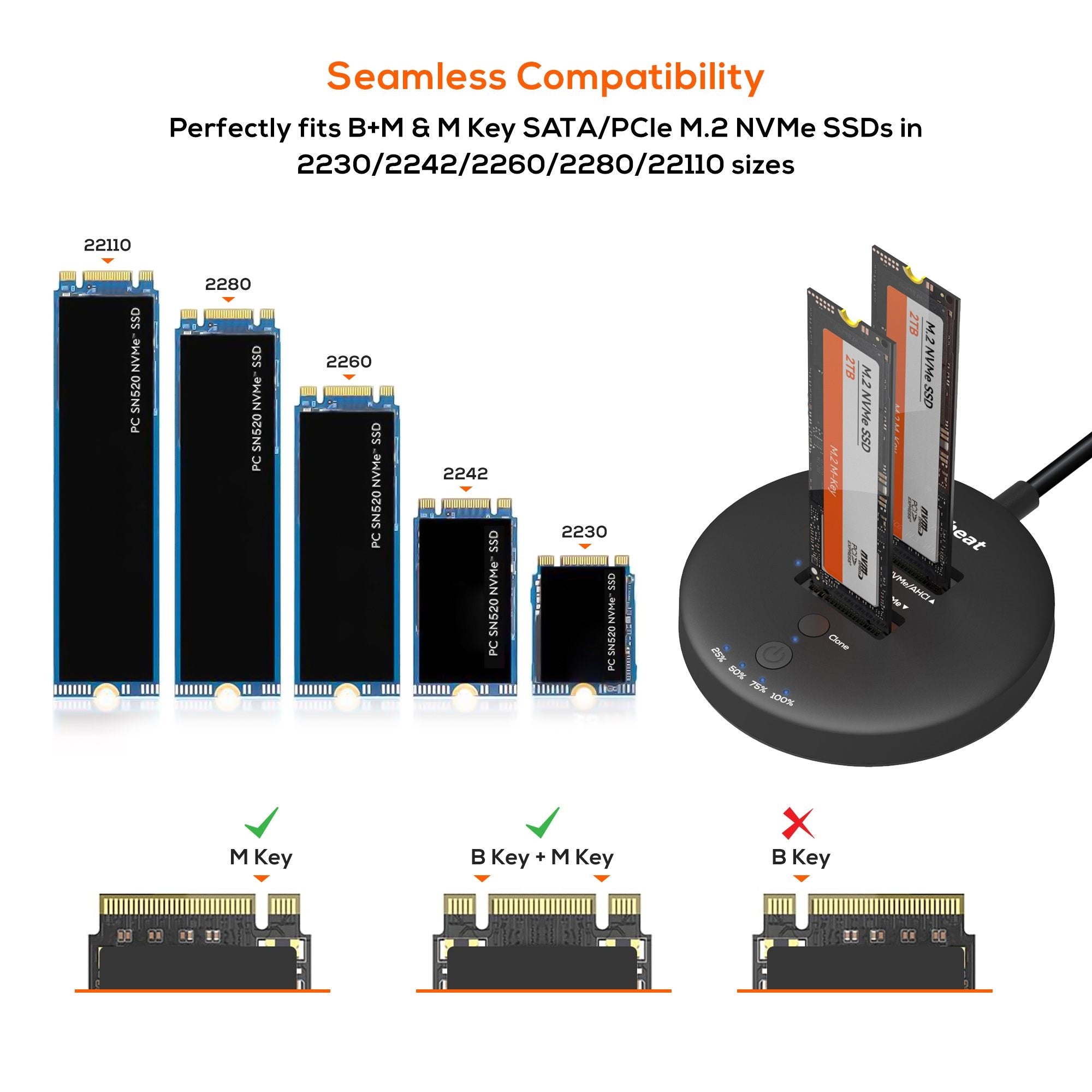 mbeat H3 USB 3.2 Gen2x2 20Gbps Dual M.2 NVMe SSD Dock with Clone Duplicator Black Clone Speed up to 15Gbps