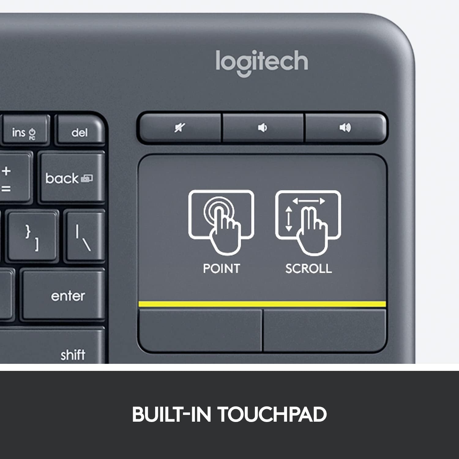 LOGITECH K400 Plus Wireless Keyboard with Touchpad & Entertainment Media Keys Tiny USB Unifying receiver for HTPC connected TVs KBLT-K830BT