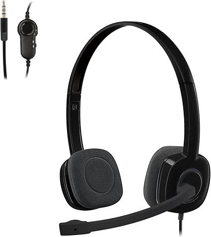 Logitech H151 Stereo Headset Light Weight Adjustable Headphone with Microphone 3.5mm jack In-line audio controls Noise-cancelling