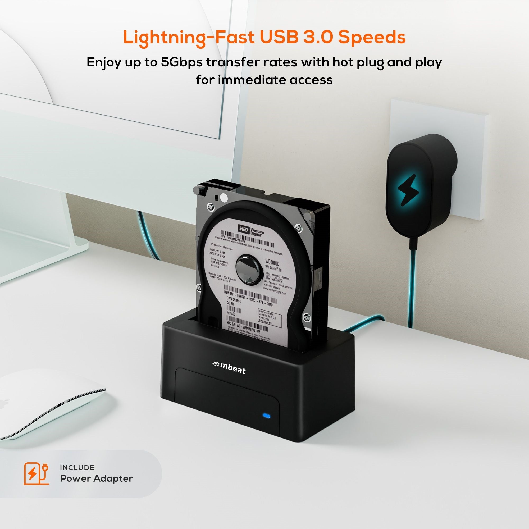 mbeat D1 USB 3.0 3.5" and 2.5" SATA HDD Docking Station Black Max 20TB 5Gbps