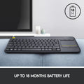 LOGITECH K400 Plus Wireless Keyboard with Touchpad & Entertainment Media Keys Tiny USB Unifying receiver for HTPC connected TVs KBLT-K830BT