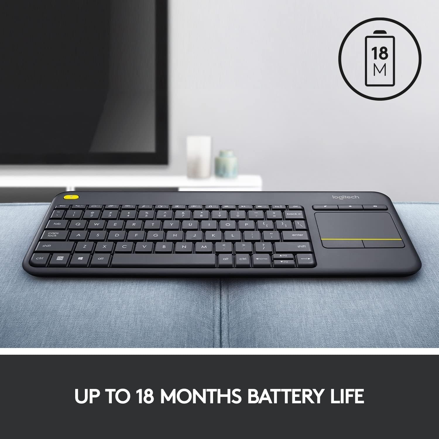 LOGITECH K400 Plus Wireless Keyboard with Touchpad & Entertainment Media Keys Tiny USB Unifying receiver for HTPC connected TVs KBLT-K830BT