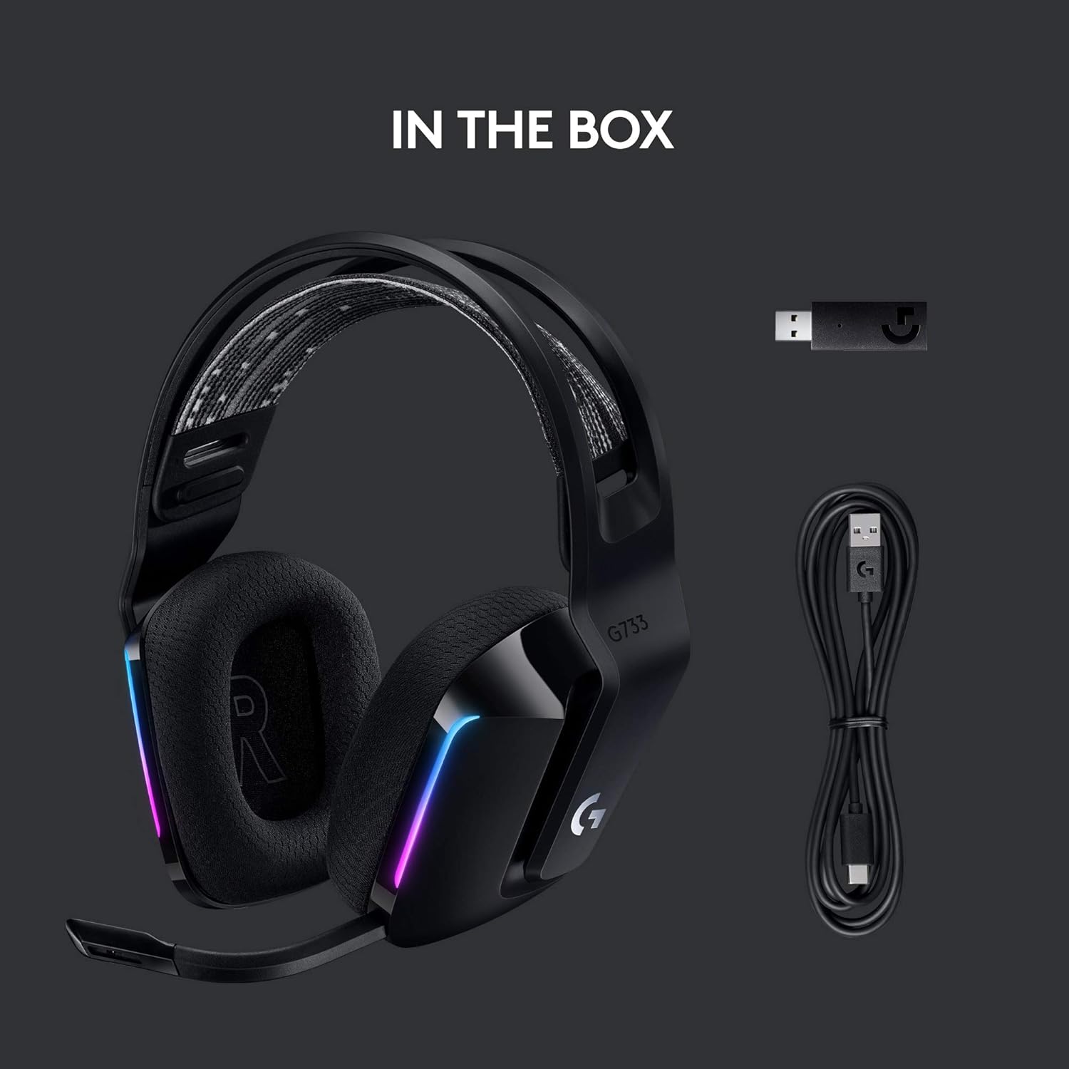Logitech G733 Lightspeed Wireless RGB Gaming Headset Black USB, Frequency Response: 20 Hz-20 KHz - Detchable Cardioid Unidirectional Microphone