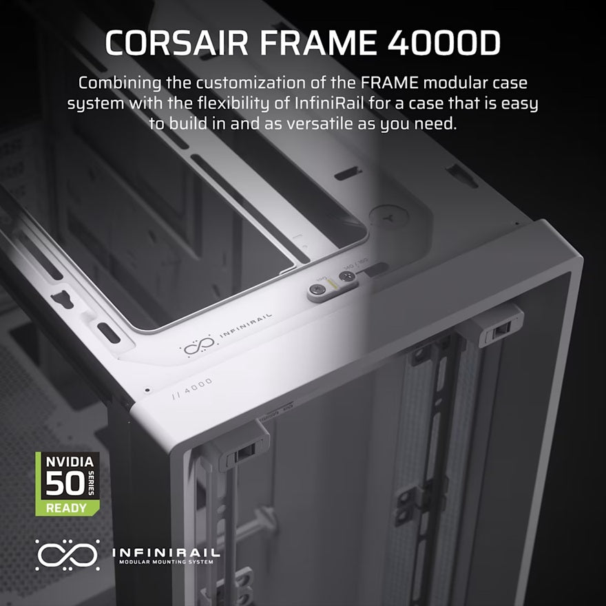 Corsair FRAME 4000D White ATX Modular Mid-Tower Case GPU 430mm CPU 170mm 360mm Radiator USB-C Audio