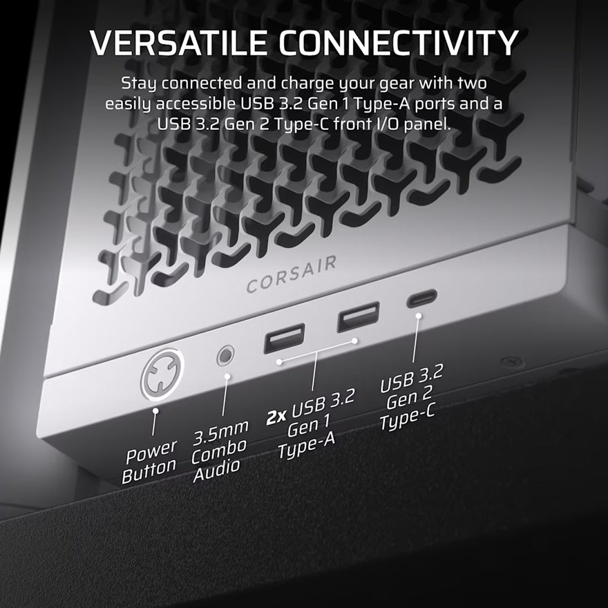 Corsair FRAME 4000D White ATX Modular Mid-Tower Case GPU 430mm CPU 170mm 360mm Radiator USB-C Audio
