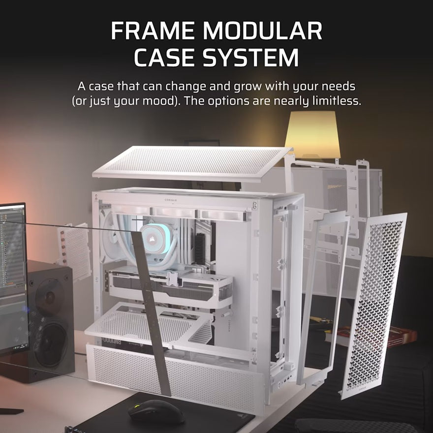 Corsair FRAME 4000D White ATX Modular Mid-Tower Case GPU 430mm CPU 170mm 360mm Radiator USB-C Audio
