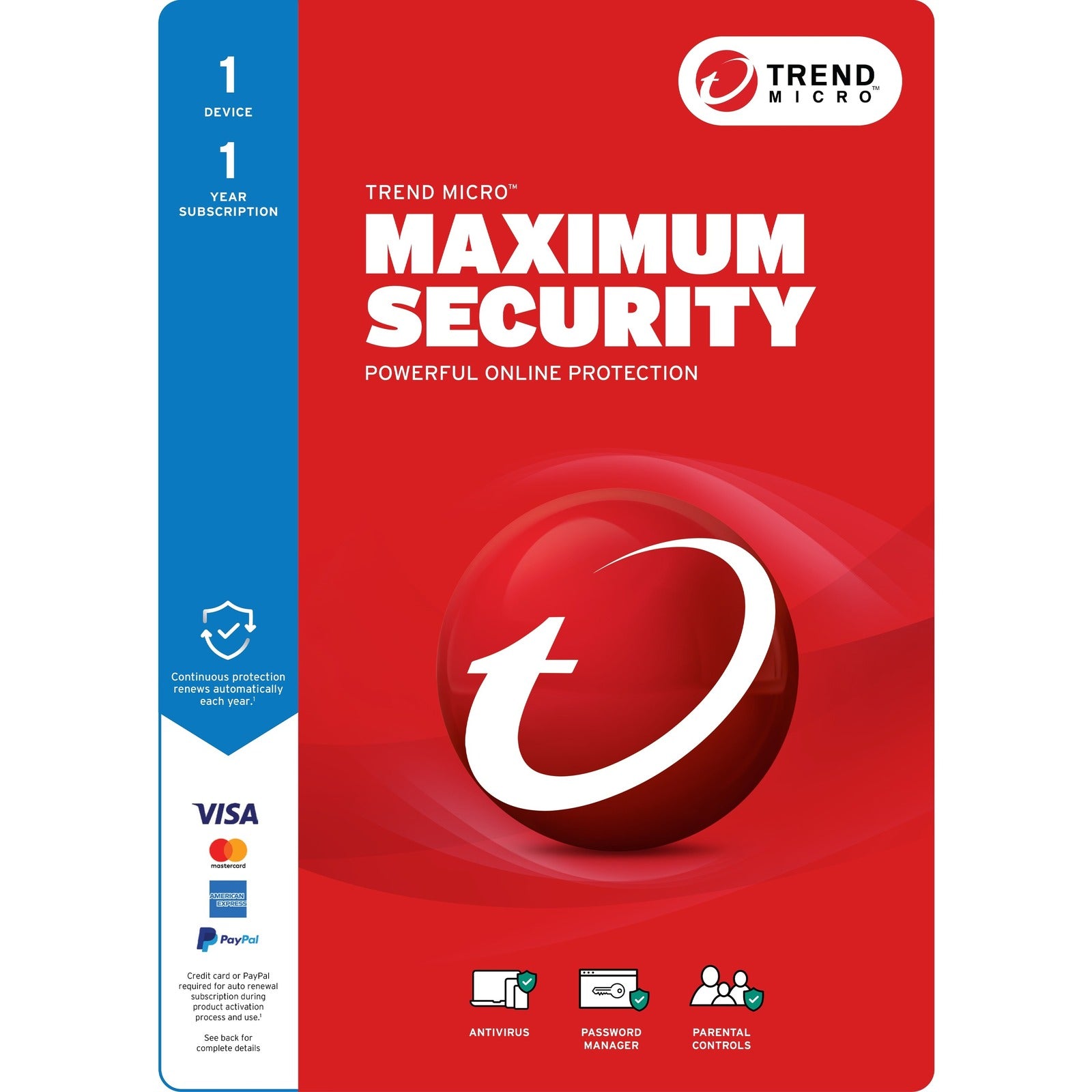 Trend Micro Maximum Security 1 Device 1 Year Retail — Digital Activation Key