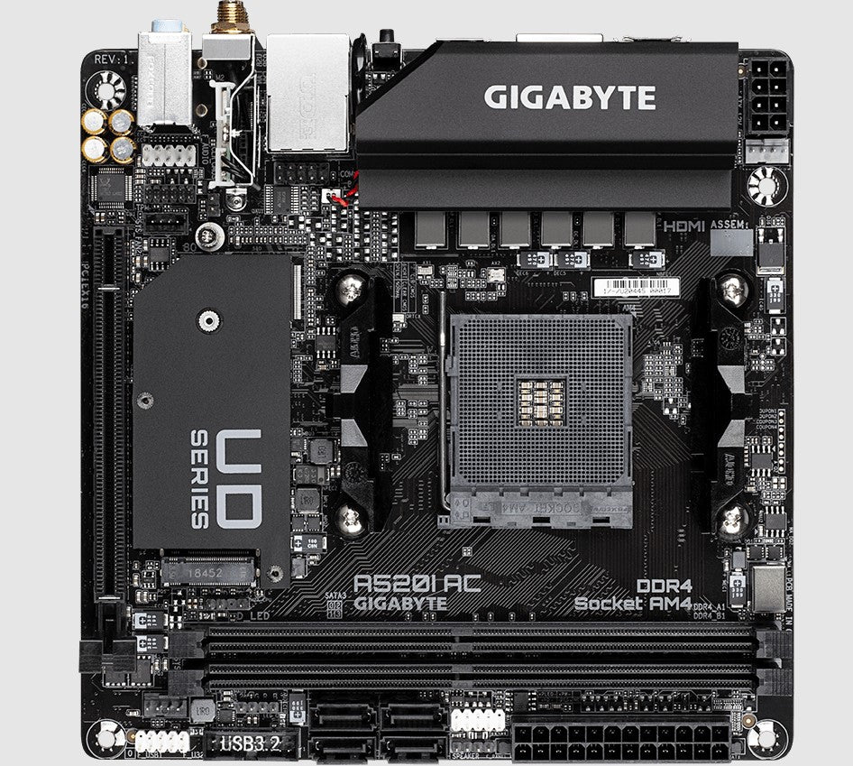 Gigabyte A520I AC Mini-ITX AMD AM4 Motherboard Direct 6-Phase Digital VRM Intel 802.11ac Wi-Fi PCIe 3.0 M.2