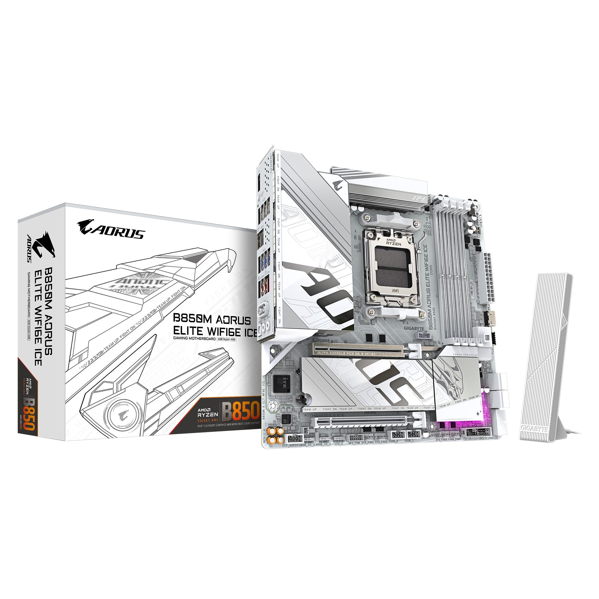 Gigabyte B850M A ELITE WIFI6E ICE White Micro-ATX AMD AM5 Motherboard 4x DDR5 256GB PCIe x16 2x M.2 9x USB 3.2