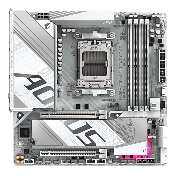 Gigabyte B850M A ELITE WIFI6E ICE White Micro-ATX AMD AM5 Motherboard 4x DDR5 256GB PCIe x16 2x M.2 9x USB 3.2