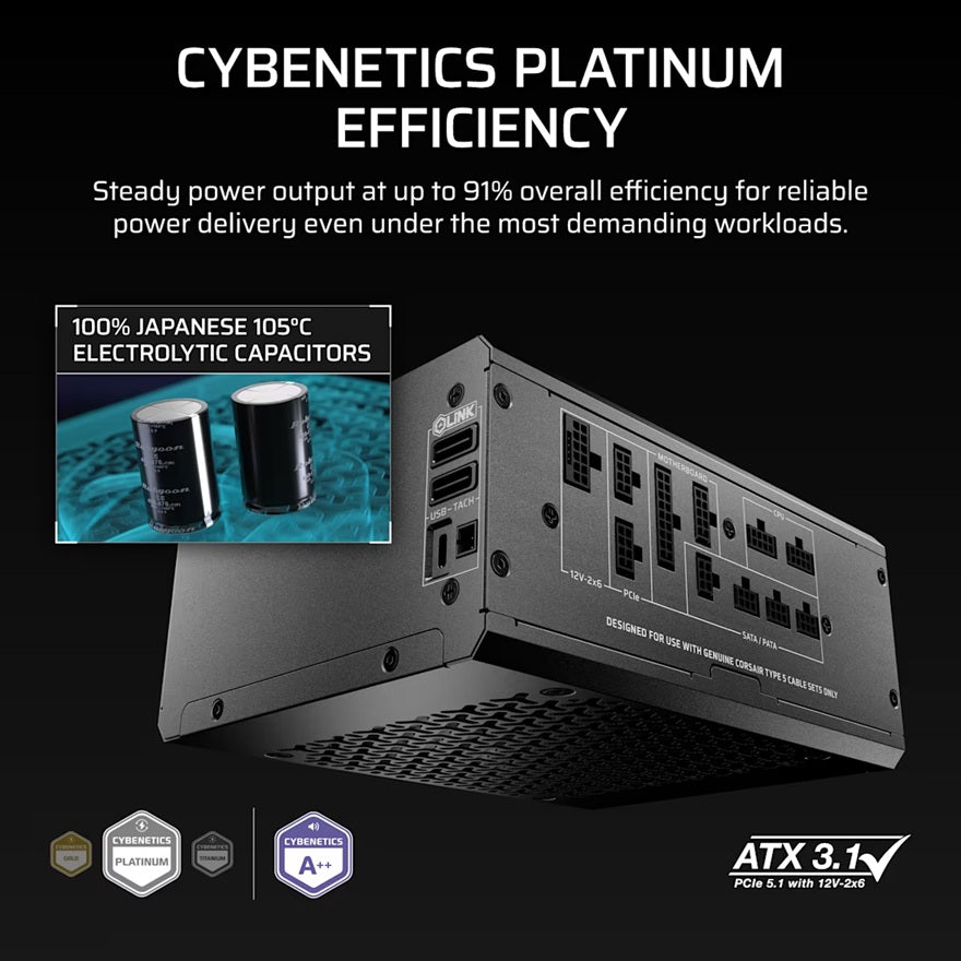 Corsair HX1200i SHIFT 1200W Fully Modular 80+ Platinum ATX 3.1 140mm FDB Fan DSP 4x PCIe 10YR Warranty