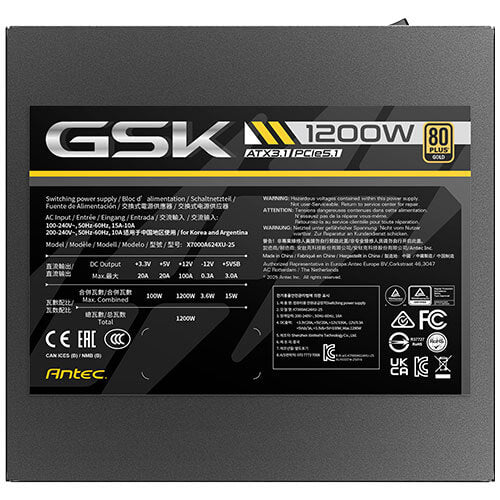 Antec GSK1200 1200W 80+ Gold Fully Modular ATX 3.1 120mm FDB Fan OCP OVP SCP 10YR Warranty