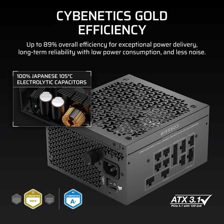 Corsair RM850x SHIFT 850W Fully Modular 80+ Gold ATX 3.1 FDB 140mm Fan Zero RPM 10YR Warranty