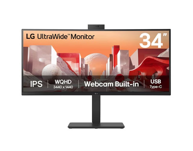 LG 34" UltraWide WQHD Curved IPS Monitor 3440x1440 sRGB 99% HDR10 USB-C 90W Webcam Mic Speakers Adj Stand