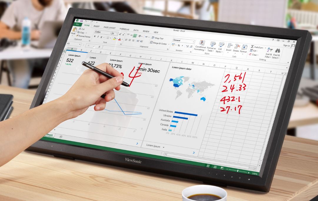 ViewSonic TD2423 24" IR 10-Point Touch Monitor 40° Tilt 7H Hardness Magnetic Pen Holder VESA 100 Glove Multi-OS
