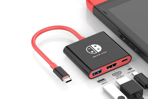 3-in-1 Portable TV Dock with 4K HDMI USB 3.0 100W Travel Adapter Dock for Nintendo Switch OLED TV Docking Station -Black&Red