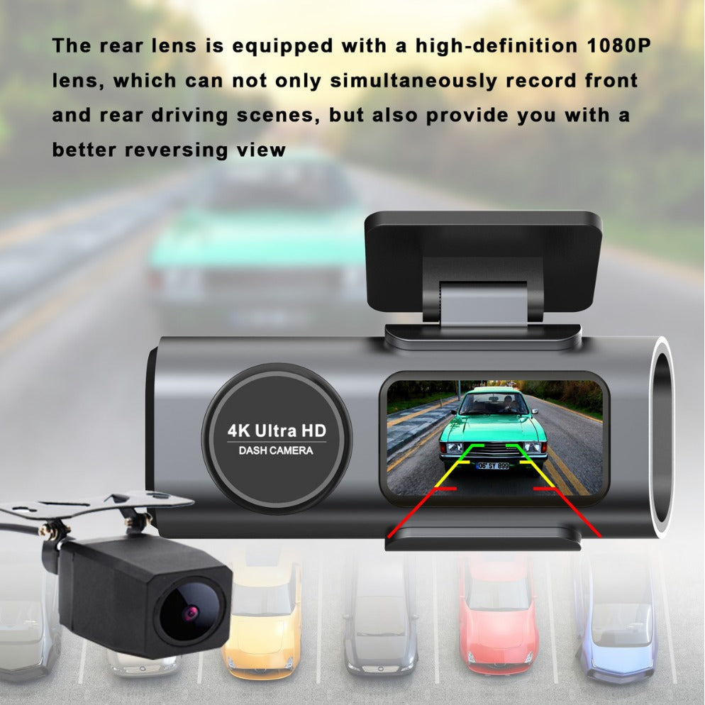 4K UHD Wi-Fi Dash Cam with Super Night Vision, G-Sensor and 64GB SD Card