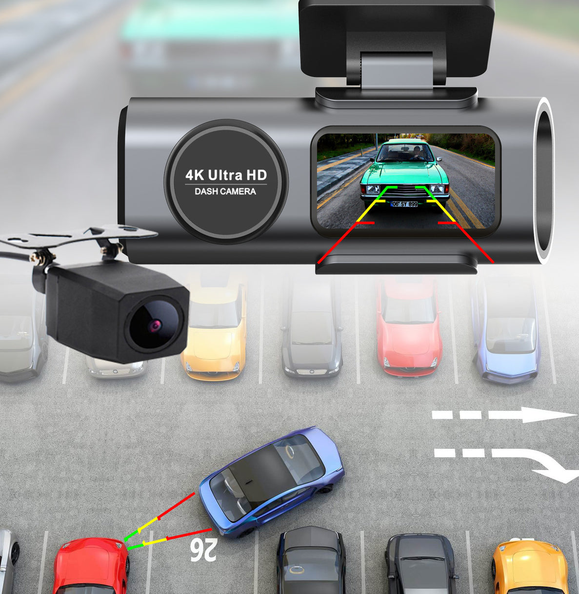 4K UHD Wi-Fi Dash Cam with Super Night Vision, G-Sensor and 64GB SD Card