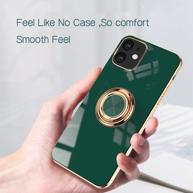 Black Luxury Shockproof Silicone Ring Case Stand Cover for iPhone 14 13 12 Pro Max - iPhone XR