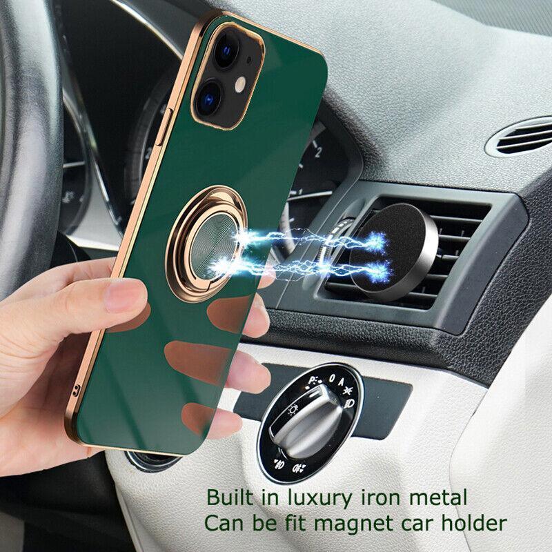 Black Luxury Shockproof Silicone Ring Case Stand Cover for iPhone 14 13 12 Pro Max - iPhone XR