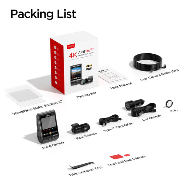 Viofo A229 Pro 4K Front and Rear Dash Cam with Sony STARVIS 2