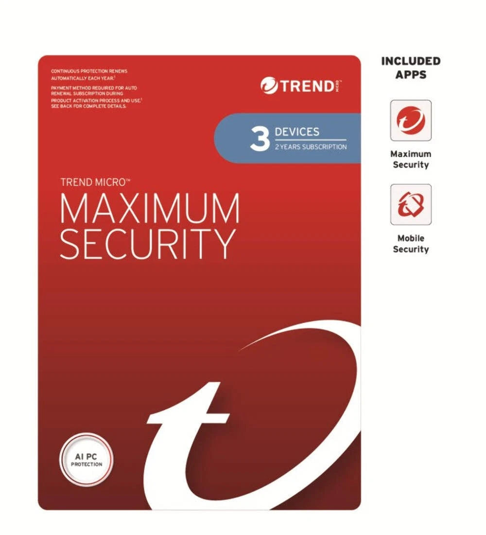 Trend Micro Maximum Security 3 Devices 2 Years Retail — Digital Activation Key